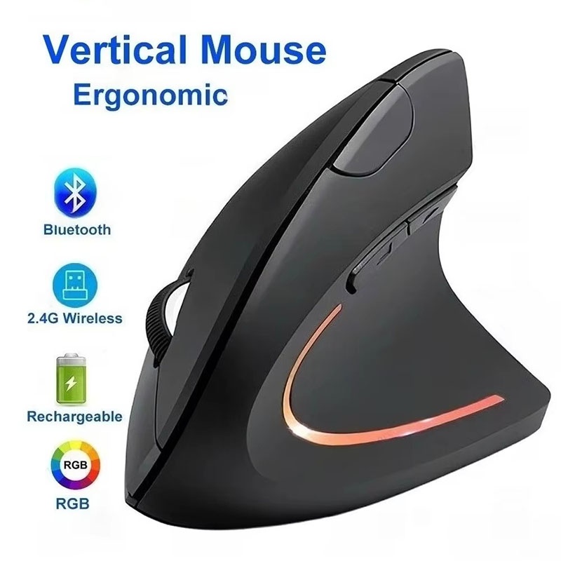Gaming Keyboard Ergonomics - Mouse Vertikal Ergonomis 2.4GHz Bluetooth Pegangan