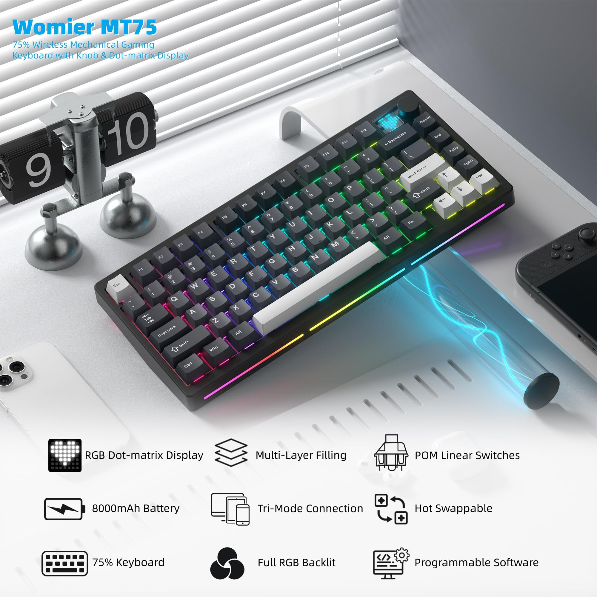 Womier MT75 Keyboard Mekanik N - Gaming Keyboard Thocky ulasan dan harga
